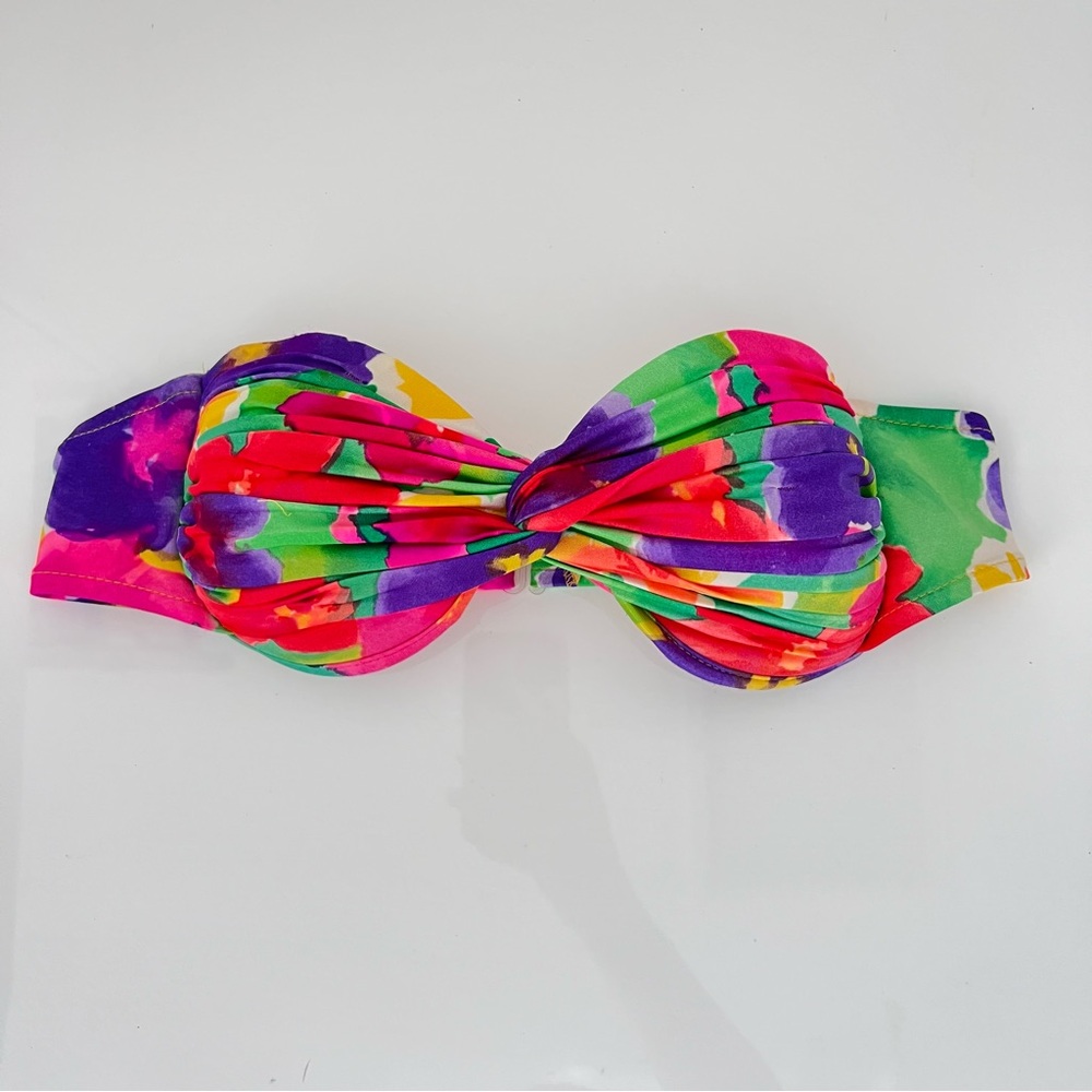 Vtg 80/90s Cole of California Bandeau Bikini Top colorful Watercolor Made in USA